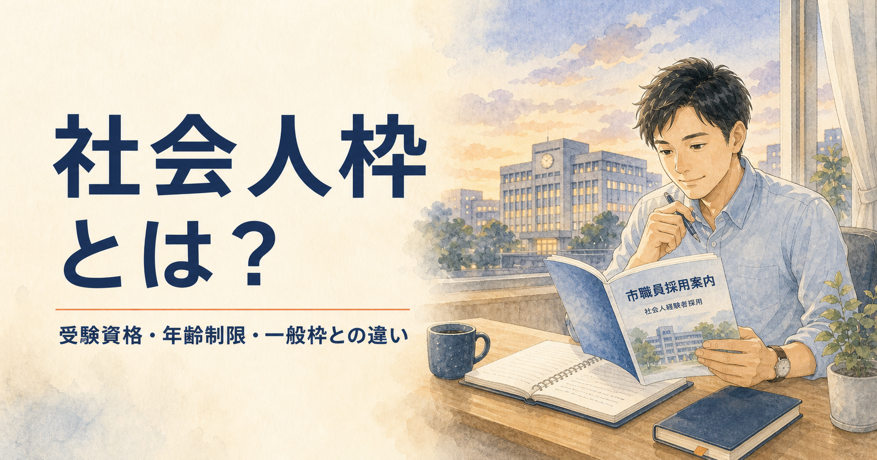 社会人枠の受験資格・年齢制限・一般枠との違いを解説する水彩イラスト